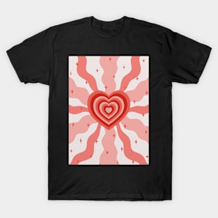 Retro Heart Waves - Red Orange T-Shirt